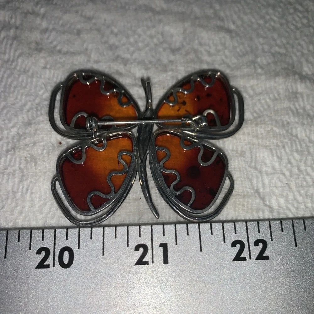 BALTIC AMBER Butterfly‎ Pendant Or Brooch Pin 925 STERLING SILVER